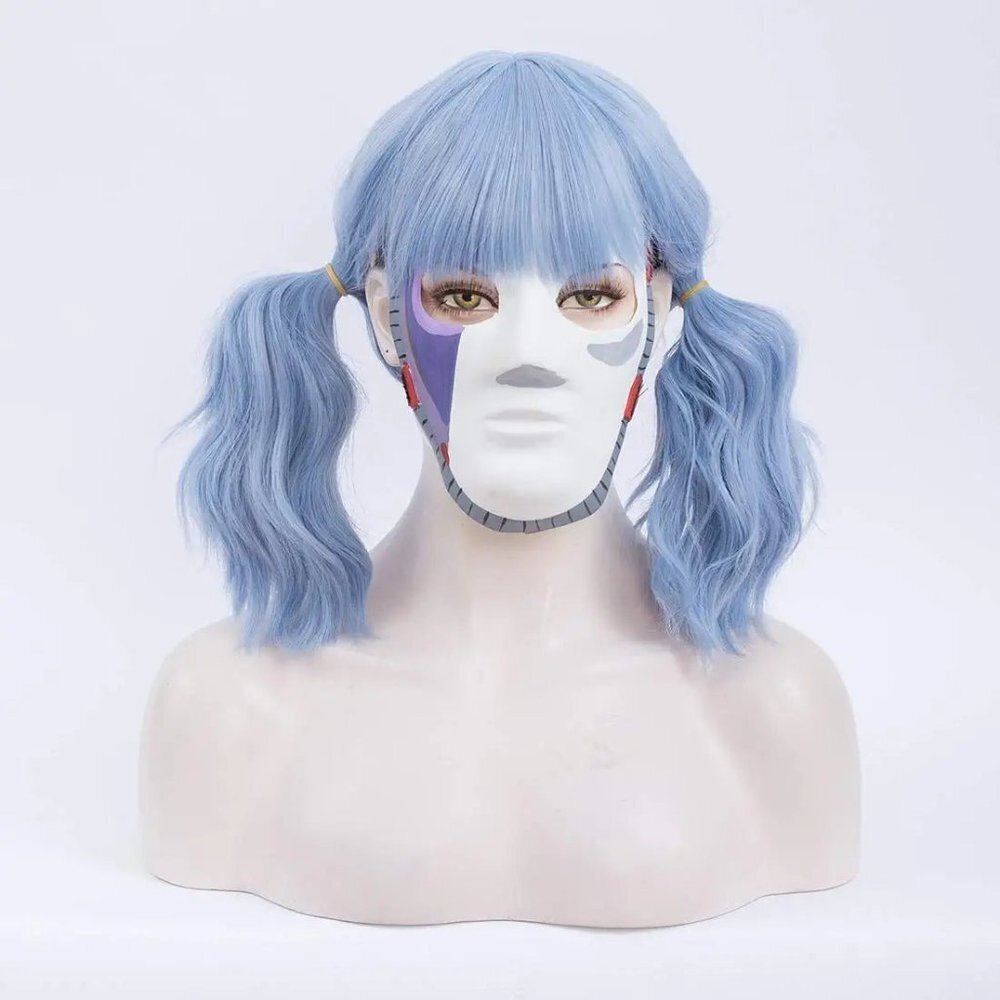 Light Blue Wavy Hair Wig with Bang